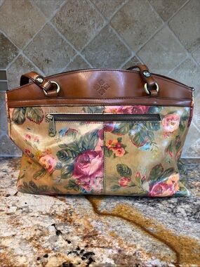 Patricia Nash Floral Print Tote/Hand Bag with Brown Leather Trim